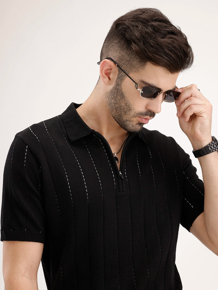 Slim Fit Textured T-Shirt | Black