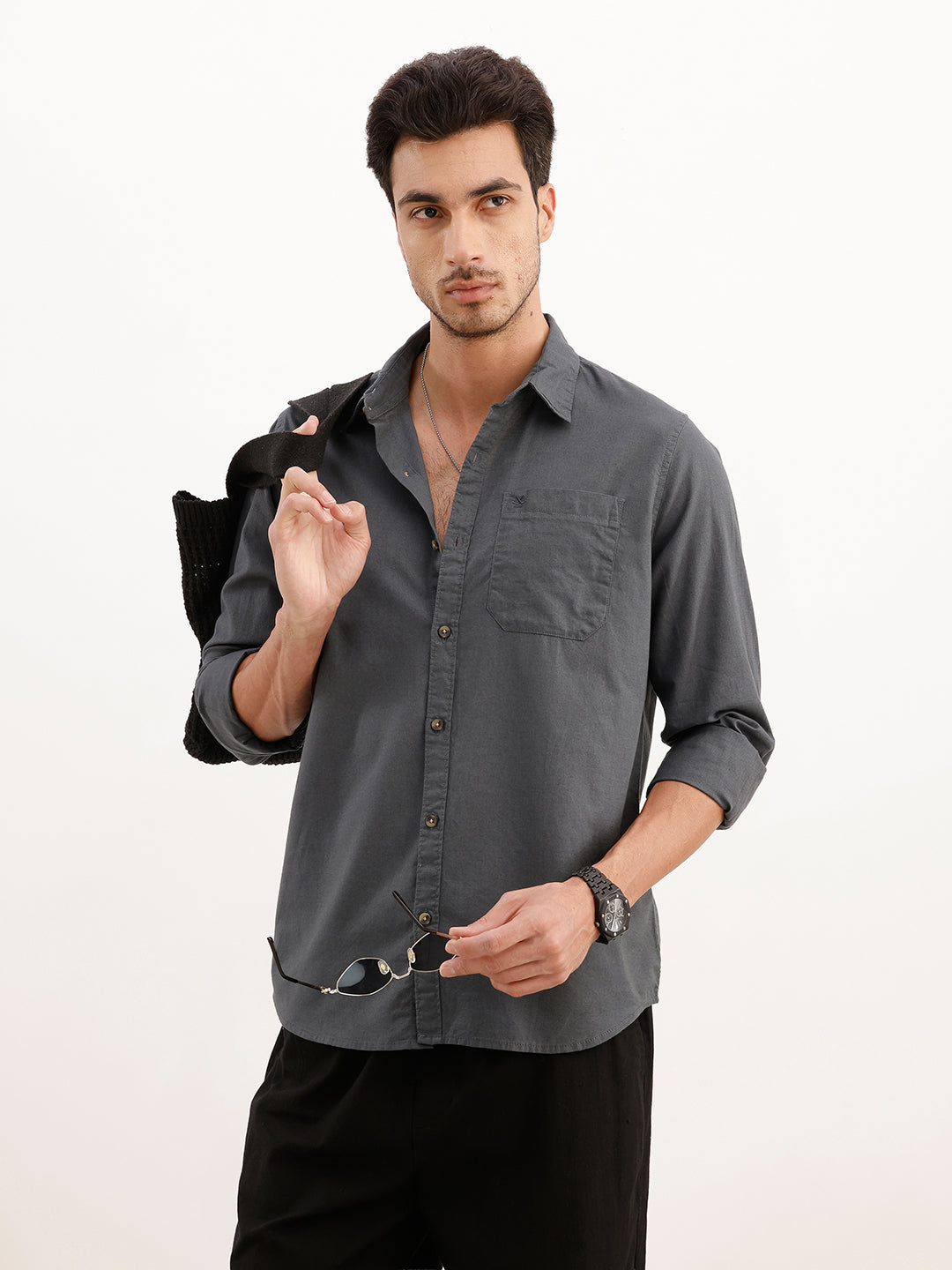 Solid Regular Fit Full Sleeve Shirt | Grey | WWSH9008F