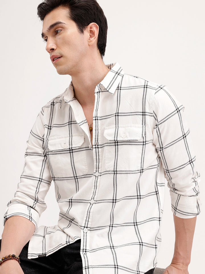 Slim Fit Checkered Shirt | White