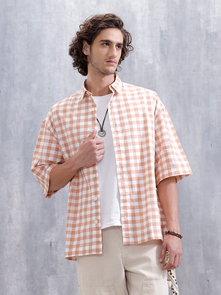 Men’s Casual Oversized Plus Fit Checked Shirt | Orange