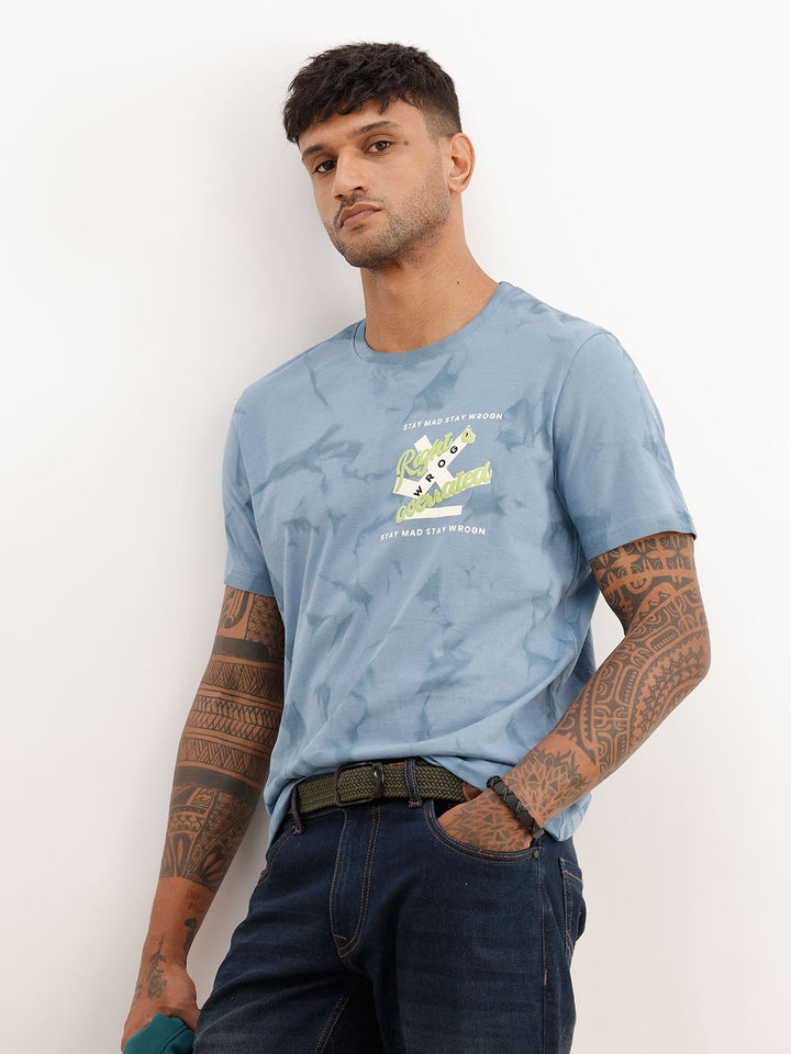 Slim Fit Placement Puffer Printed T-Shirt | Blue