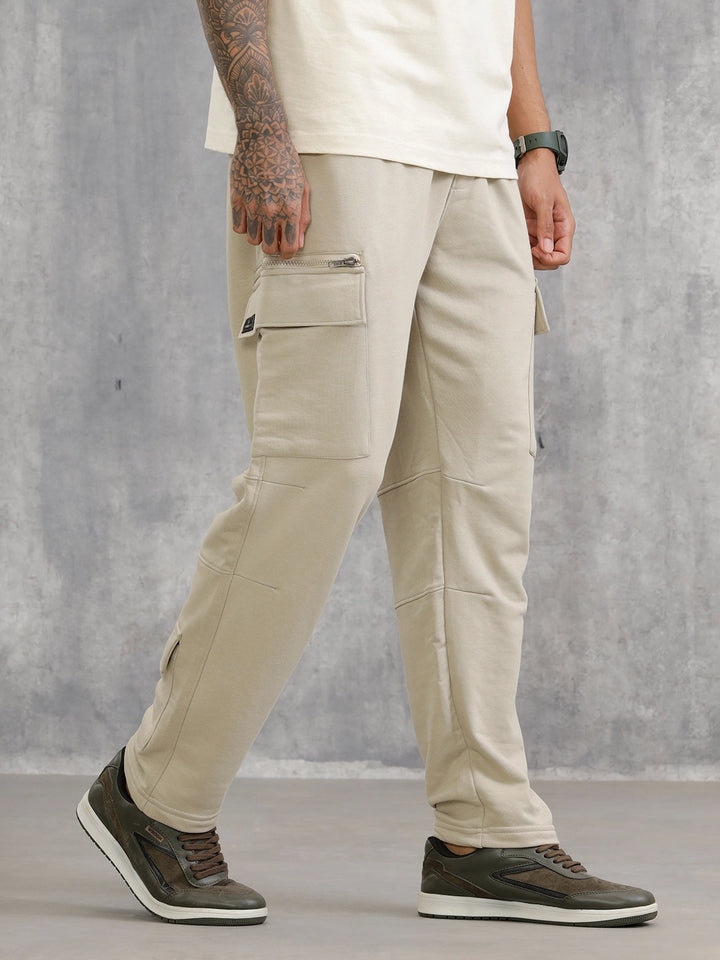 Comfort Fit Trackpants With Utility Cargo Pockets | Light Green