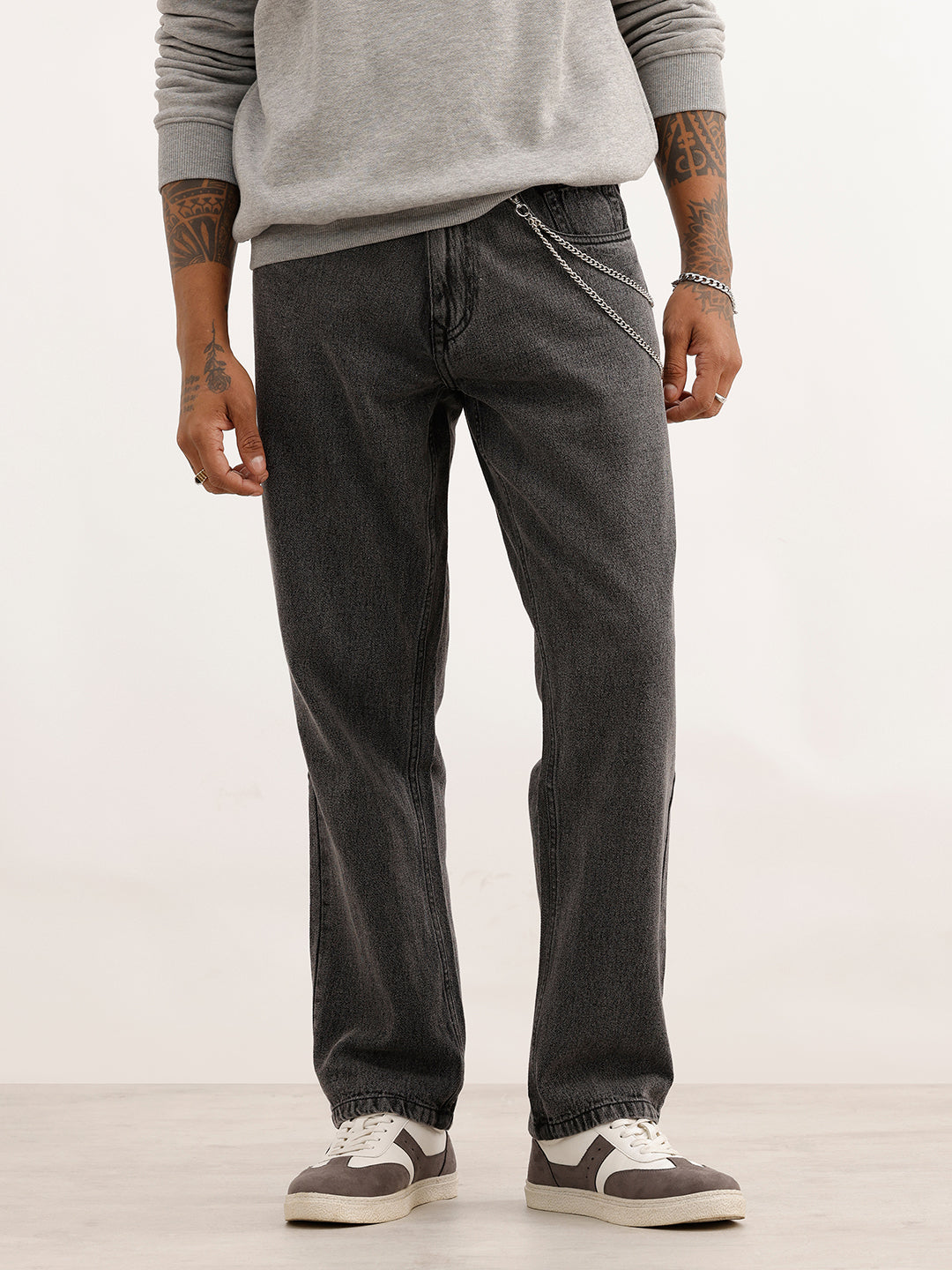 Anti Fit Embroidery Detail Denim Jeans | Black
