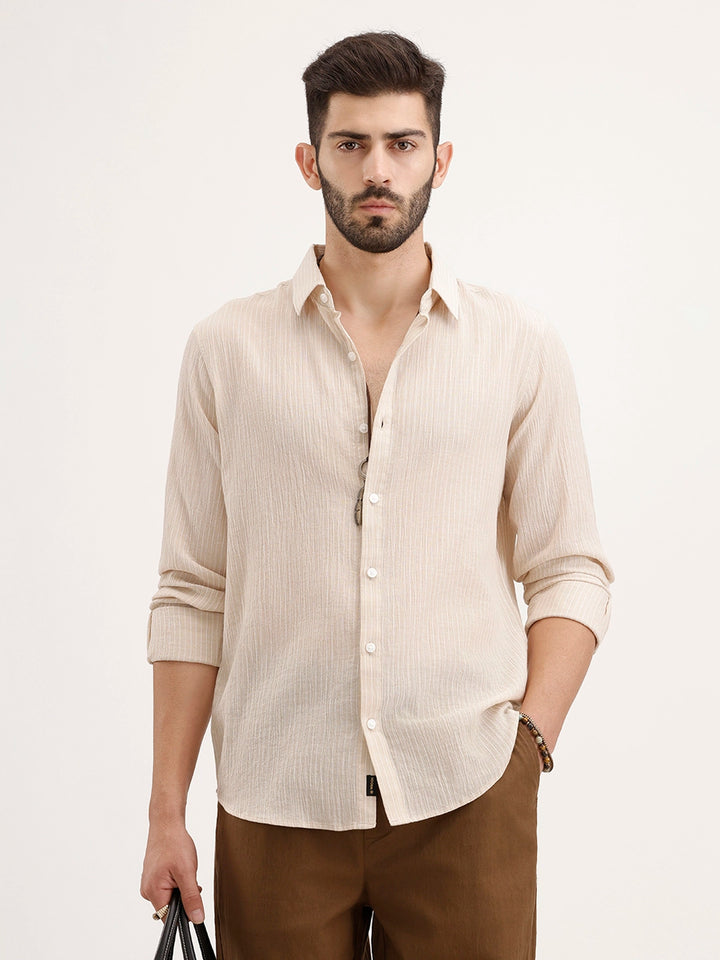 Slim Fit Striped Shirt | Beige