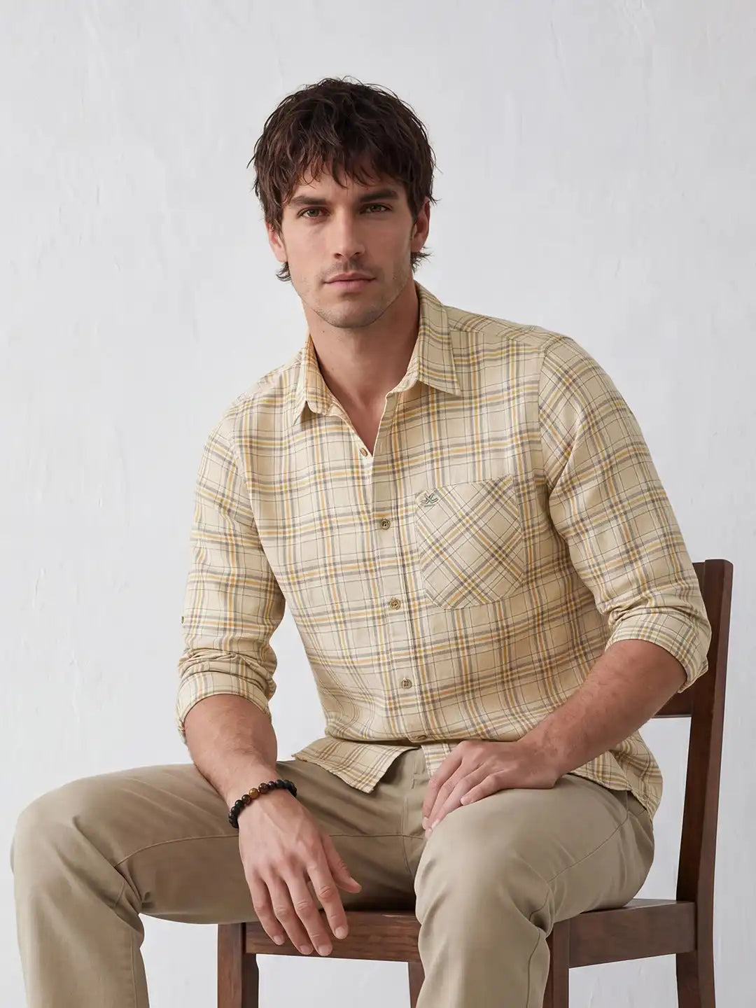 Classic Regular Fit Checkered Shirt | Beige