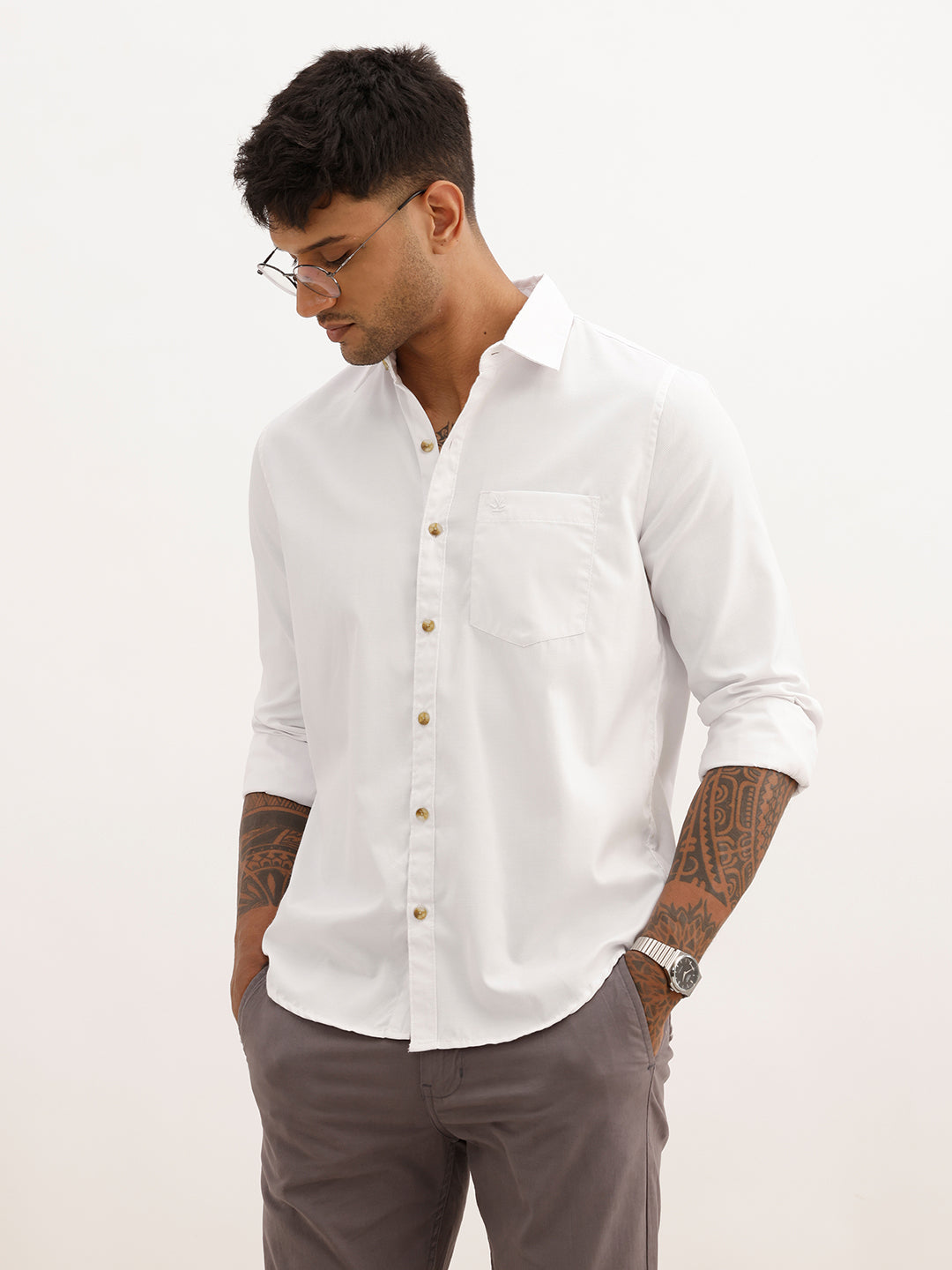 Regular Fit Textured Full Sleeve Shirt | White | WWSH9183F
