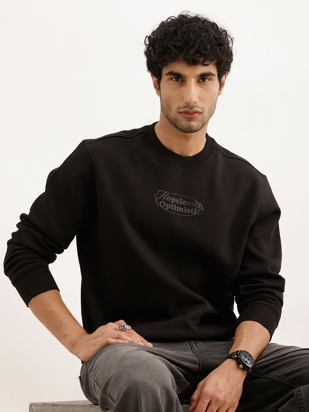 Classic Placement Printed Sweatshirt | Black