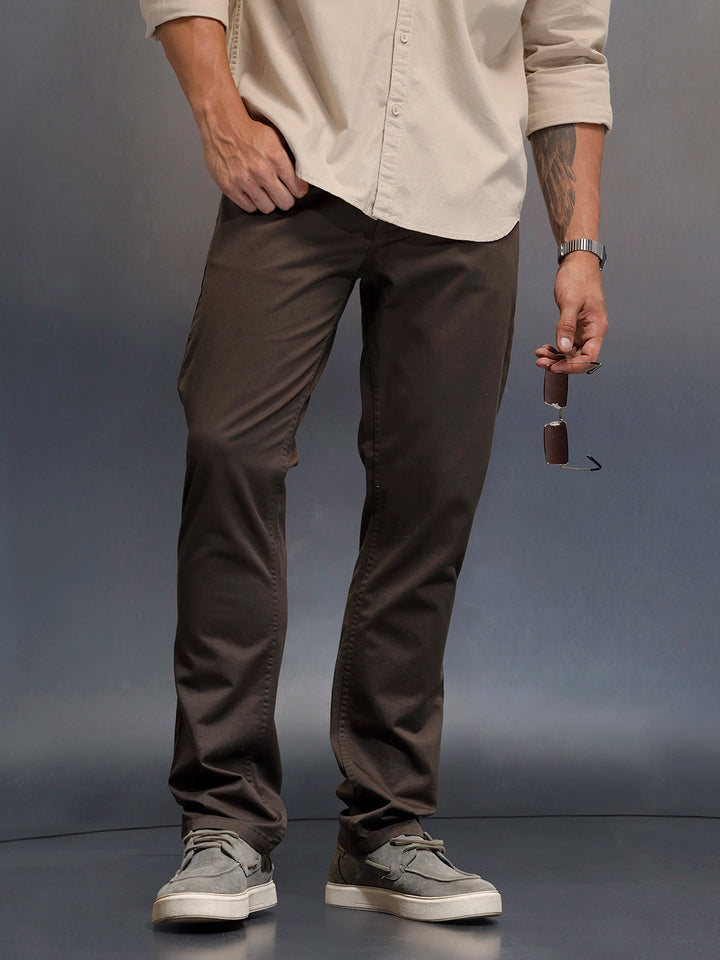 Men's casual straight fit trousers | Olive