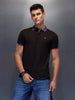 Men's casual polo t-shirt with contrast collar detail | Black