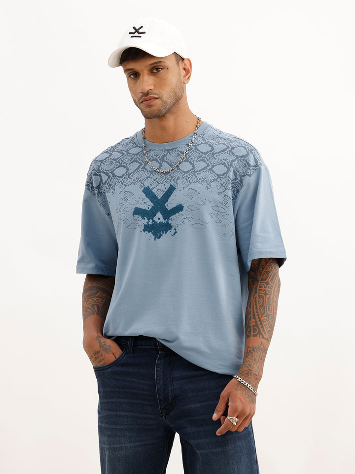 Oversized Flock Printed T-Shirt | Blue