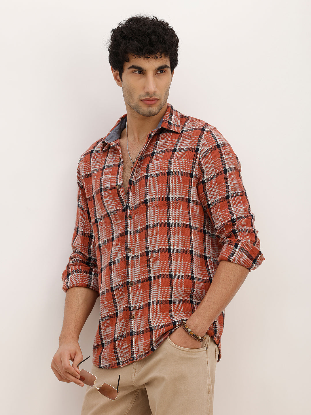 Classic Slim Fit Checkered Shirt | Rust
