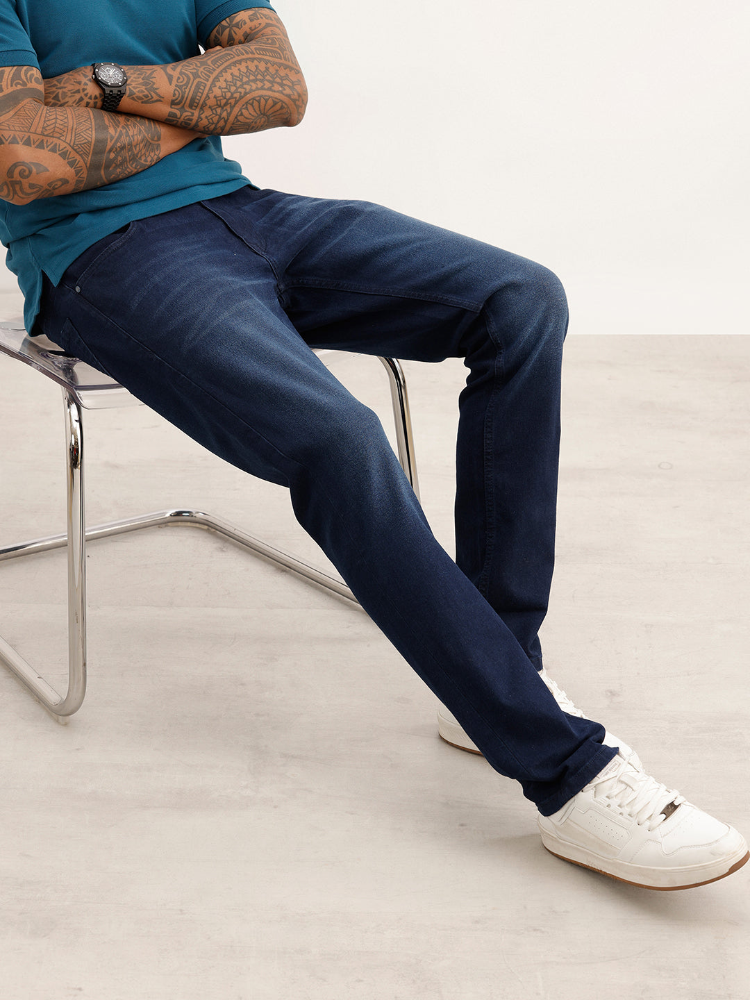 Faded Slim Fit Denim Jeans | Dark Blue