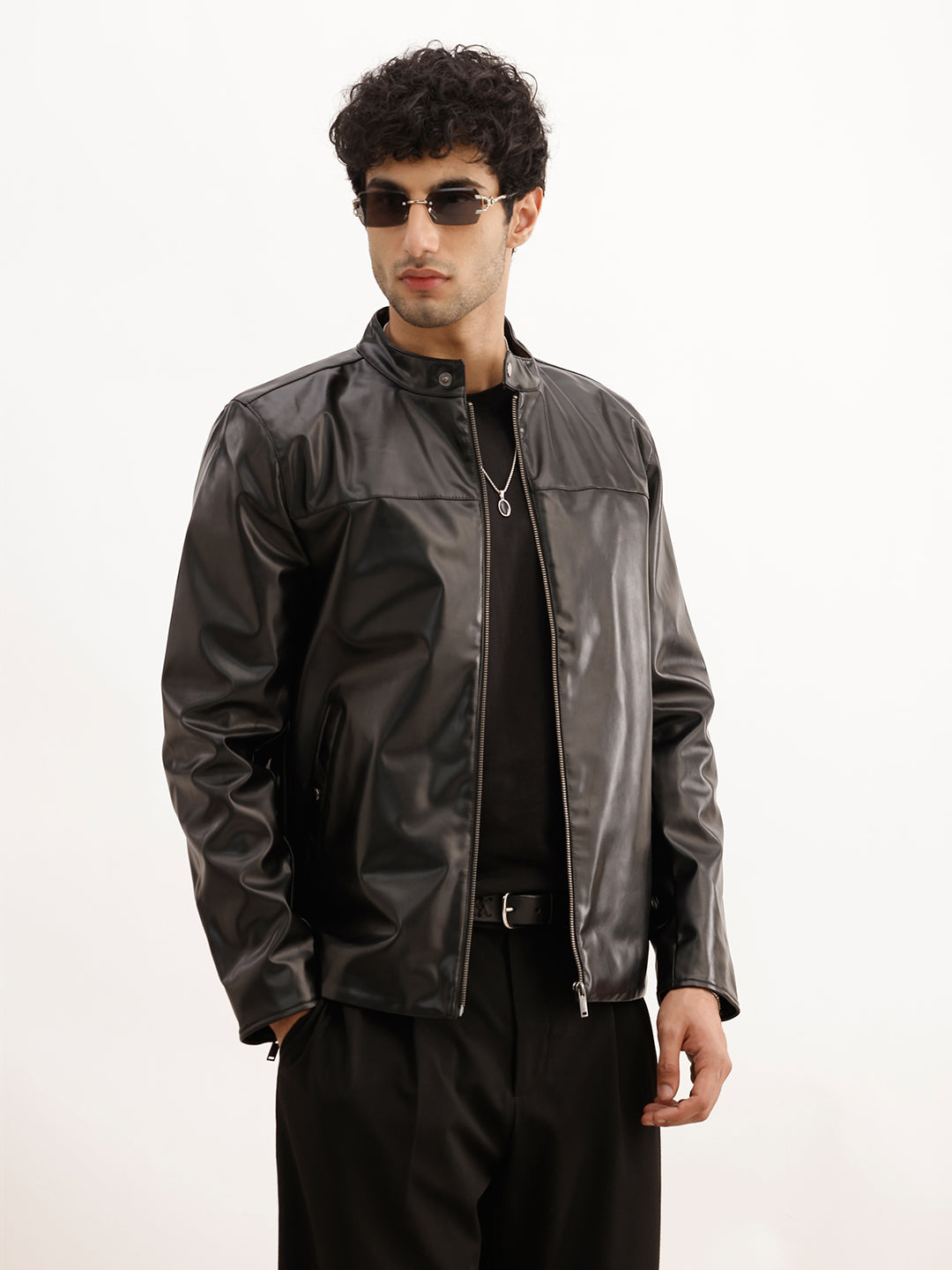 Solid Slim Fit Zipper Jacket | Black