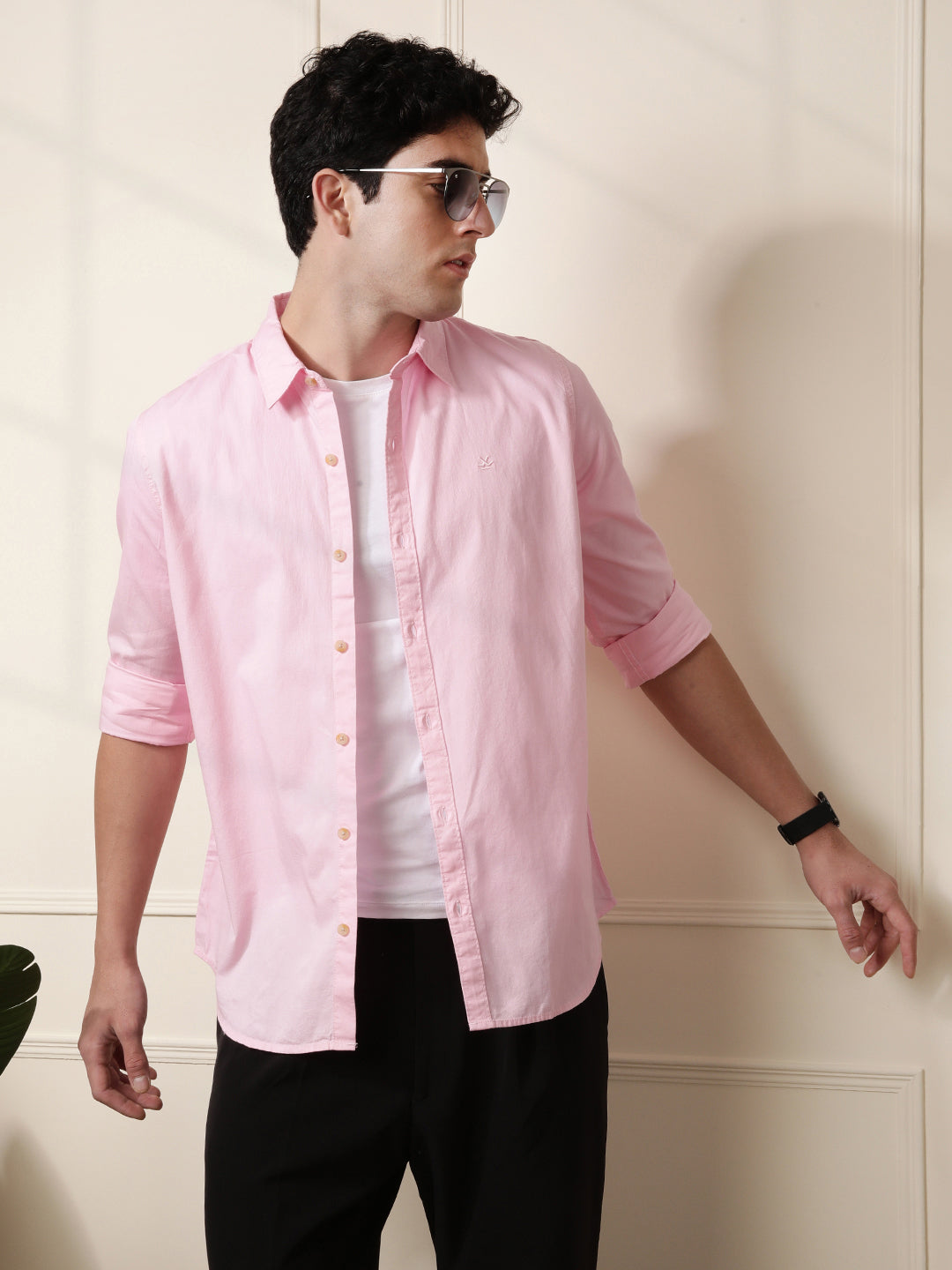 Solid Pink Slim Fit Shirt