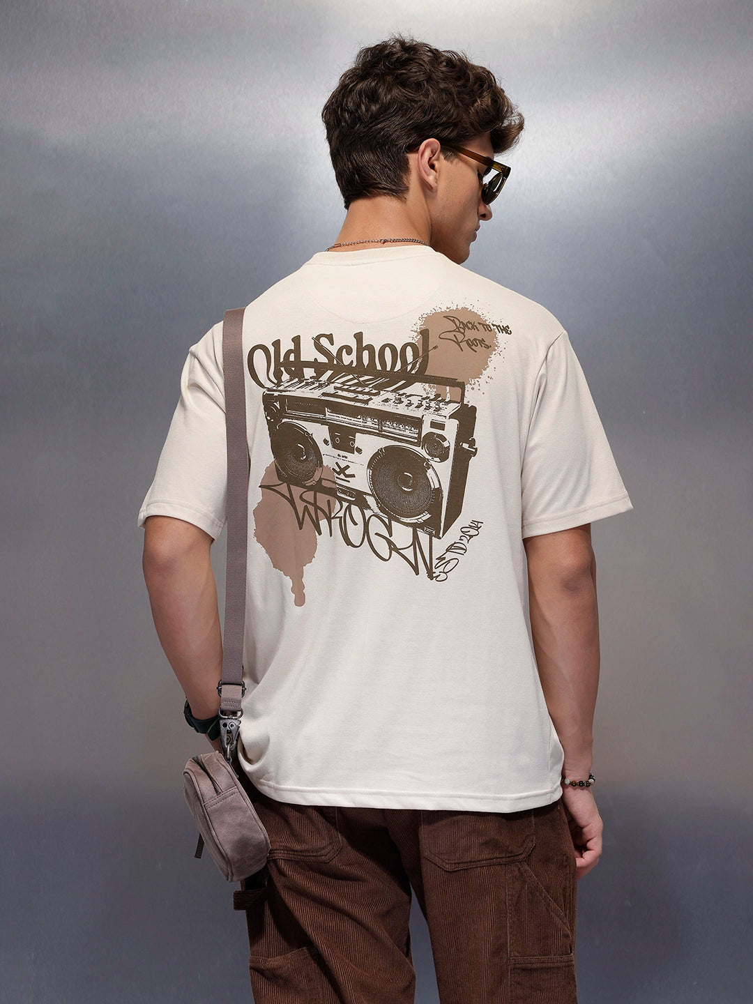Casual Back Printed Oversized T-Shirt  | Beige