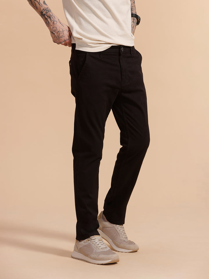 Cotton Blend Chino Trouser | Black