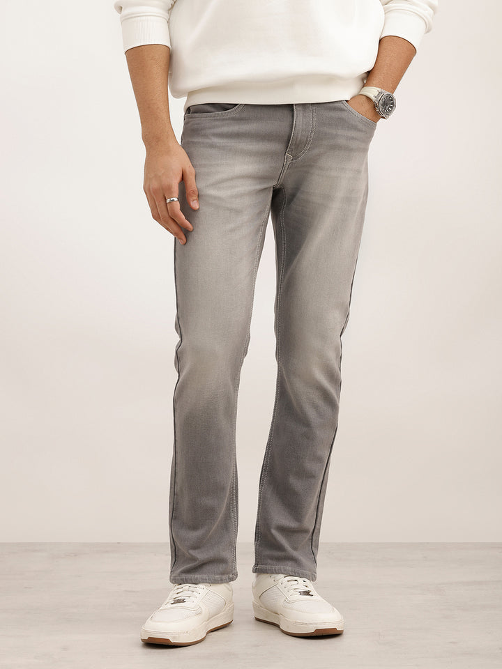Washed Straight Fit Denim Jeans | Light Grey