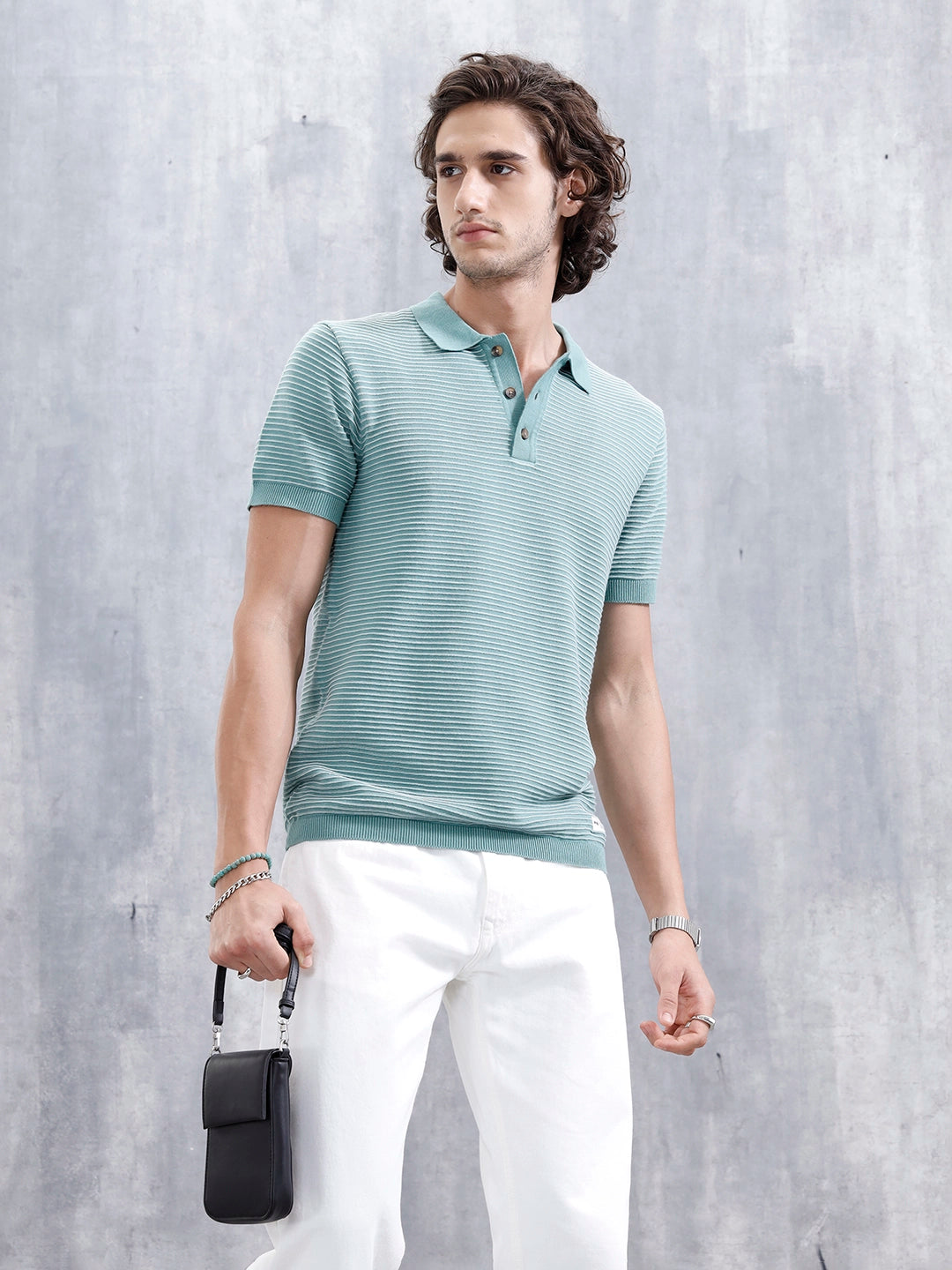 Slim Fit 100% Cotton Flat Knit Polo | Green