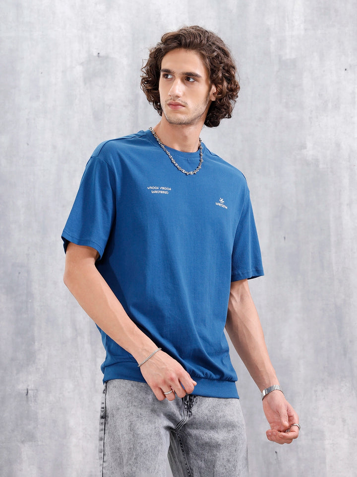 Oversized Crew Neck T-Shirt With Hd Print | Blue
