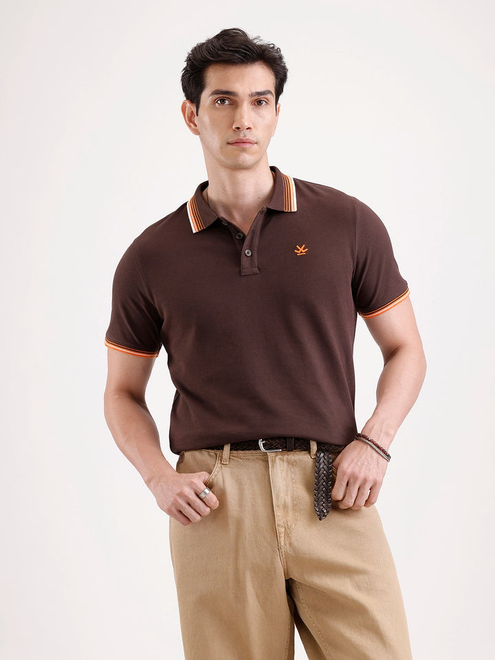 Tipping Collar Polo T-Shirt   |  Brown