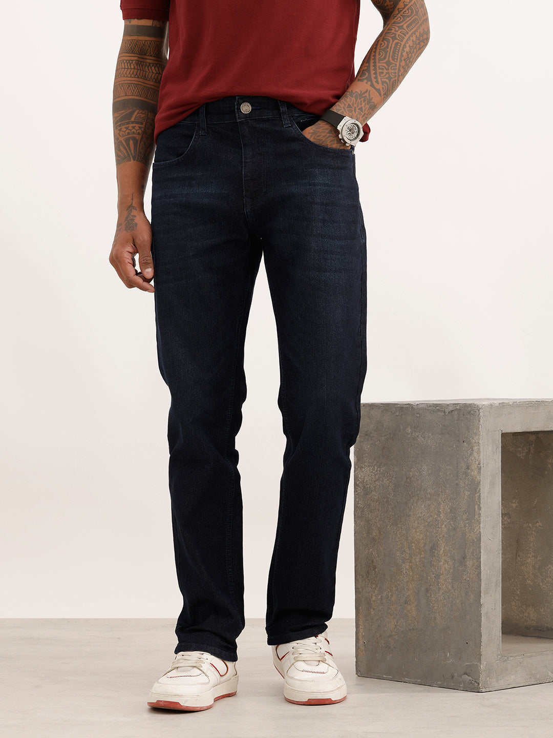 Faded Straight Fit Denim Jeans | Black