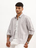 Slim Fit Striped Embroidered Detail Shirt | Grey