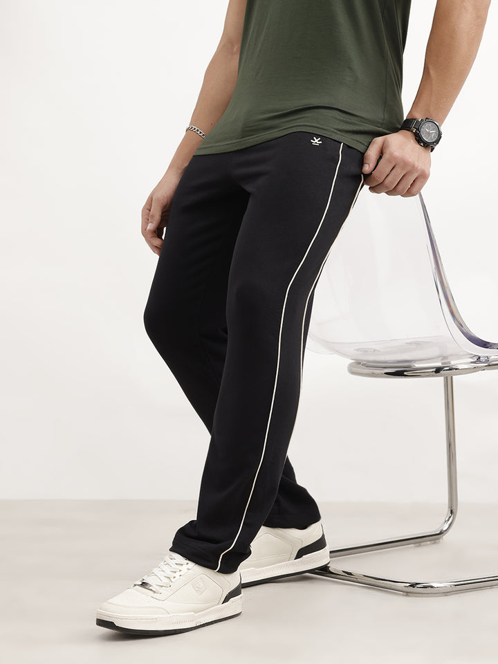 Solid Straight Fit Single Stripe Jogger | Black