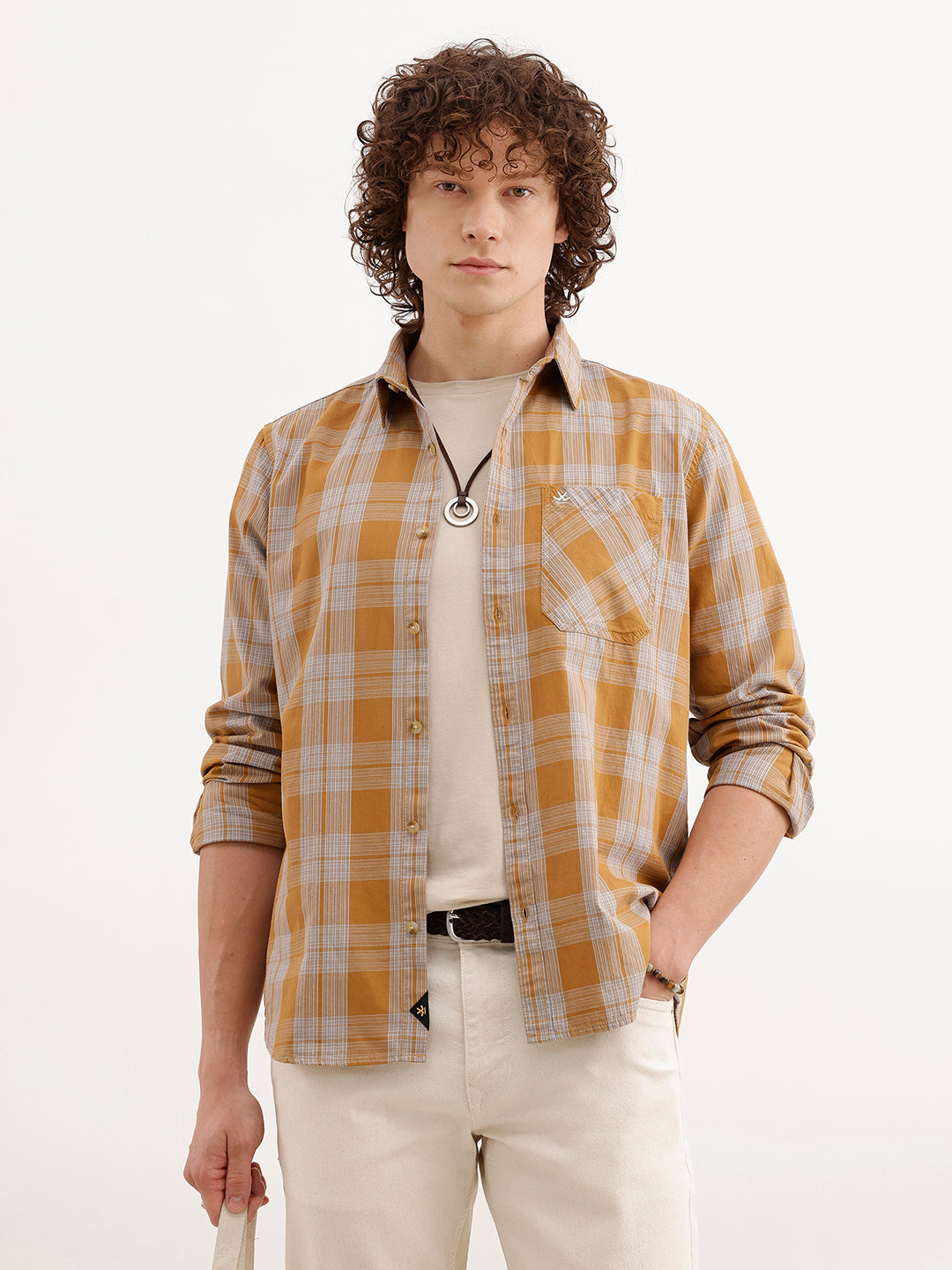 Regular Fit Checkered Shirt | Khaki