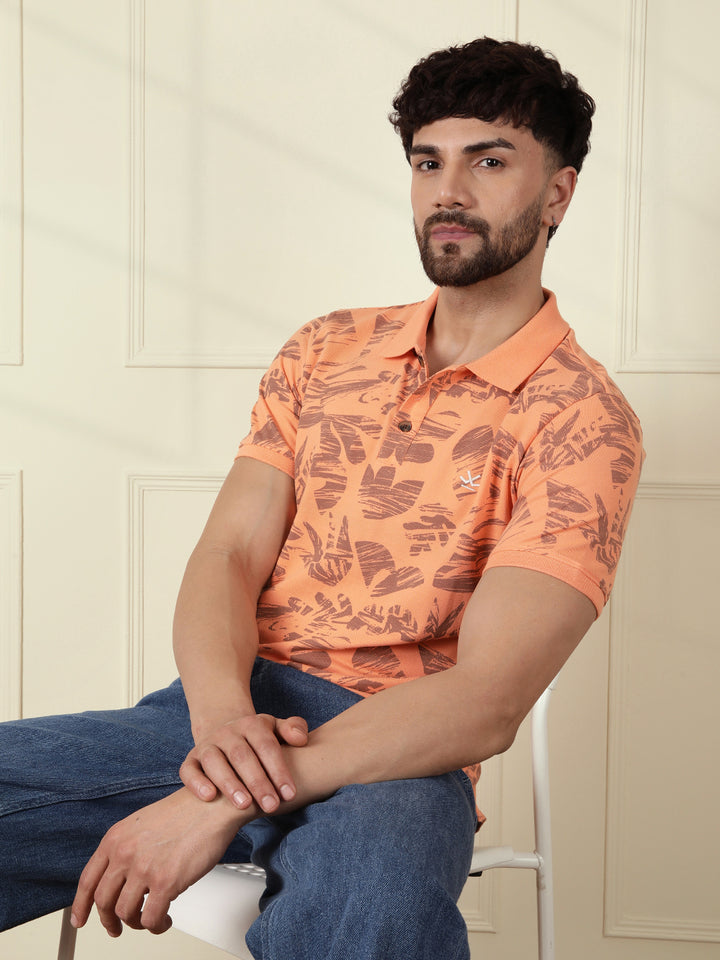 Casual Abstract AOP Polo T-Shirt | Peach