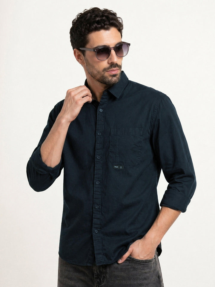 Solid Comfort Fit Full Sleeve Shirt | Navy Blue