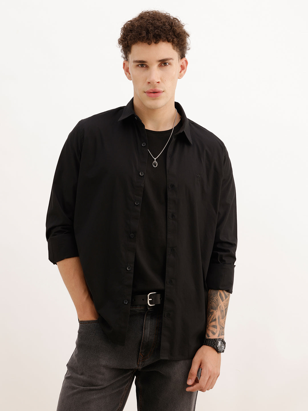 Solid Slim Fit Full Sleeve Shirt | Black | WSH02FSSL0315S