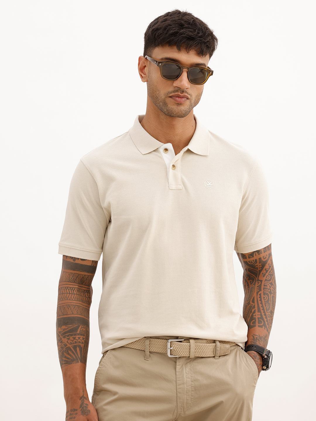Solid HD Printed Polo T-Shirt | Beige | WWTS367F