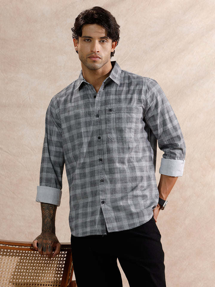 Textured Checks Regular Fit Shirt | Grey