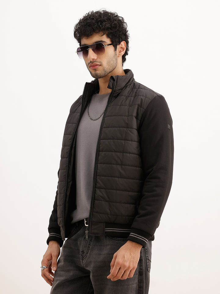Regular Fit Pannel Puffer Jacket | Black