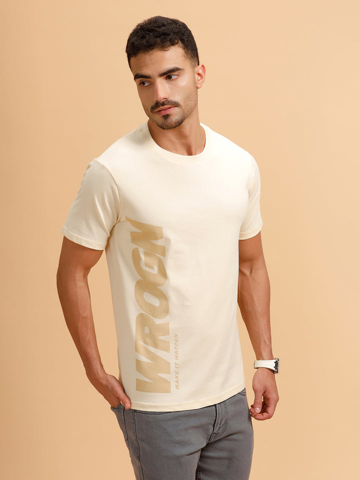 Printed Slim Fit T-Shirt | Beige