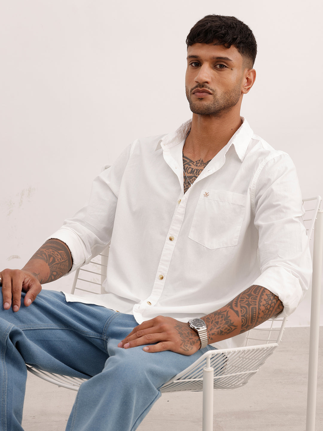 Solid Full Sleeve Shirt | White