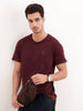 Slim Fit Quirky Emroidered Patch Detail T-Shirt | Wine