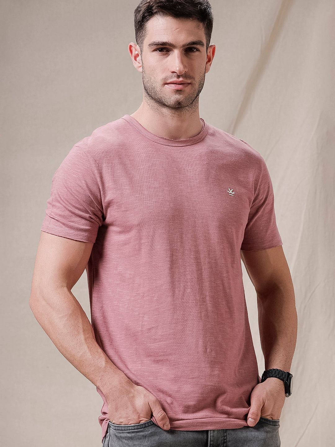 Raw Edged Solid Pink T-Shirt