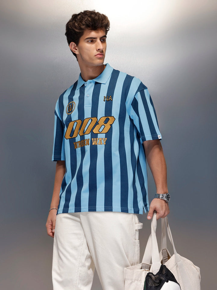 Emroidered Oversized Polo T-Shirt   |  Blue