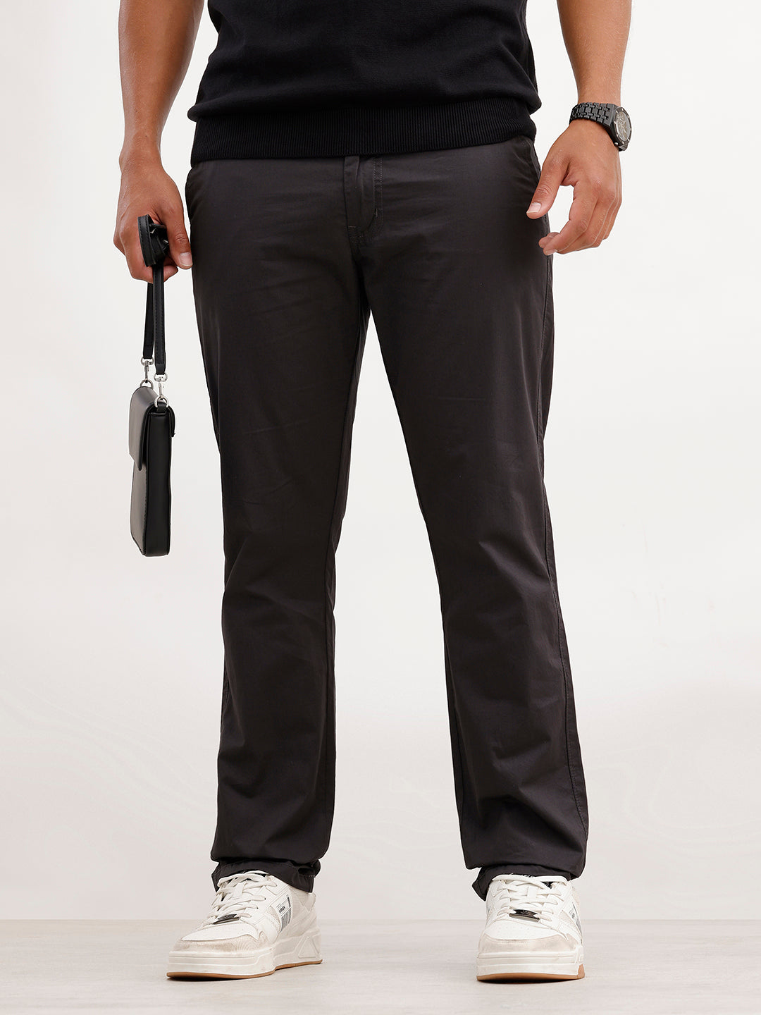 Solid Slim Fit Trouser | Grey