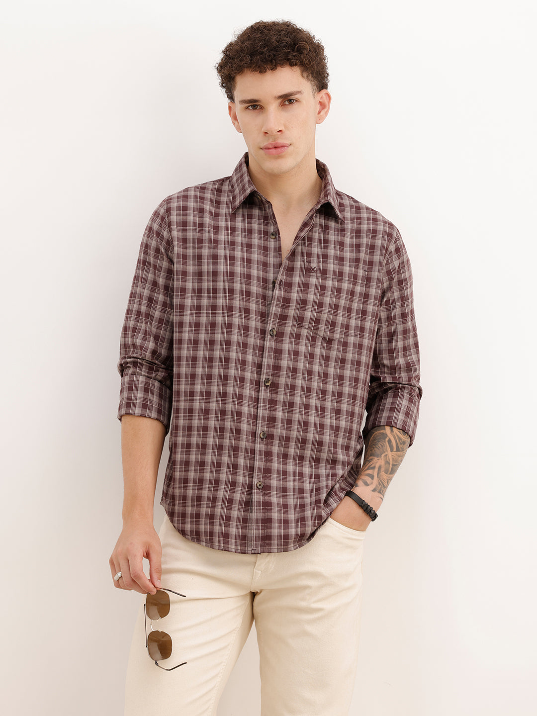 Regular Fit Full Sleeve Checkered Shirt | Brown | WWSH9165F