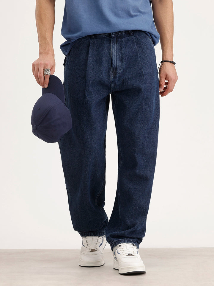 Barrel Fit Denim Jeans | Dark Blue
