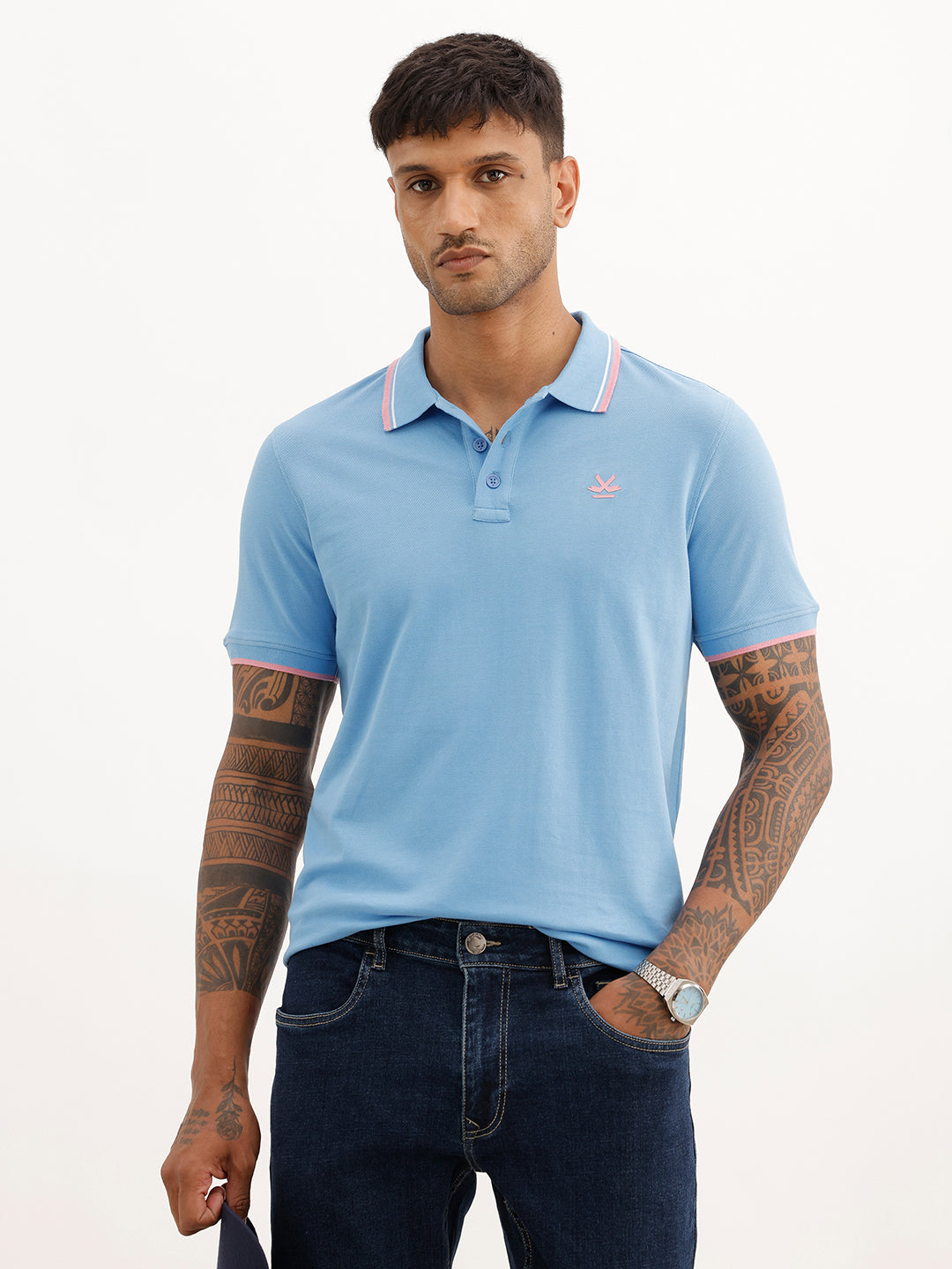 Solid Tipping Collar Polo T-Shirt | Blue | WWTS352F