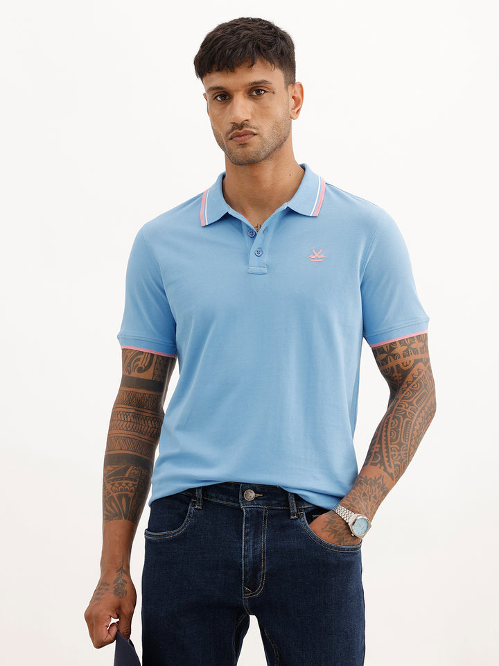 Solid Tipping Collar Polo T-Shirt | Blue