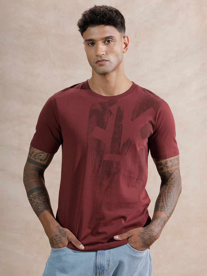 Brush Stroke Printed T-Shirt | Maroon