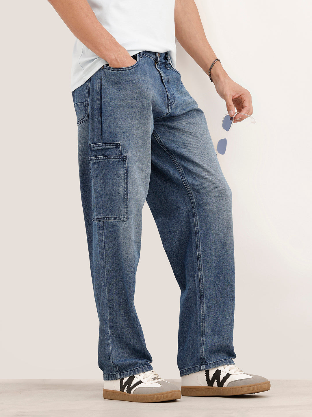 Classic Loose Fit Denim Cargos | Light Blue