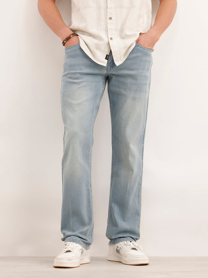 Faded Straight Fit Denim Jeans  | Light Blue
