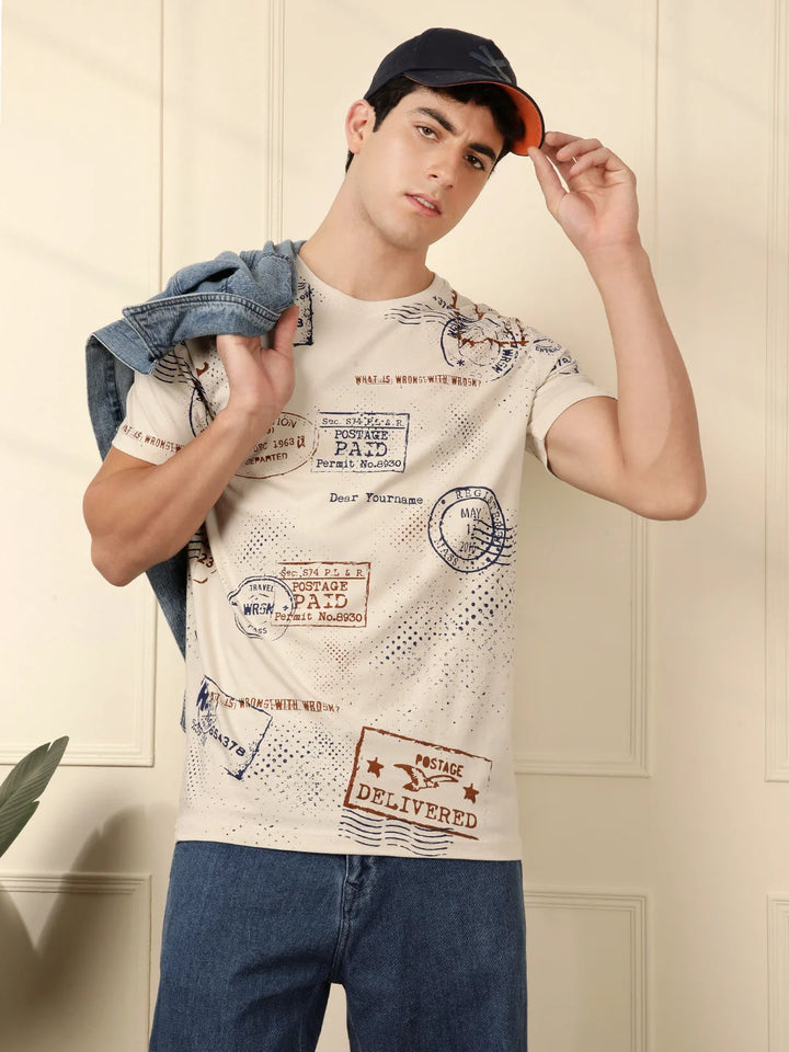 Postcards AOP Beige T-Shirt
