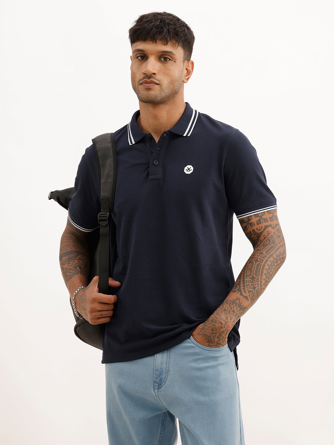Slim Fit Tipping Collar Polo T-Shirt | Navy Blue | WWTS280F