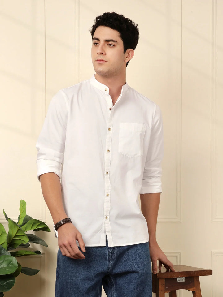 Mandarin Collar Slim Fit Shirt in White
